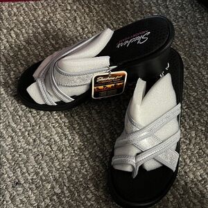 Skechers Silver Crisscross Memory Foam Slip-Ons